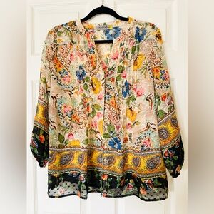 EUC 🌸 Figueroa & Flower | Sheer Floral Paisley Peasant Blouse